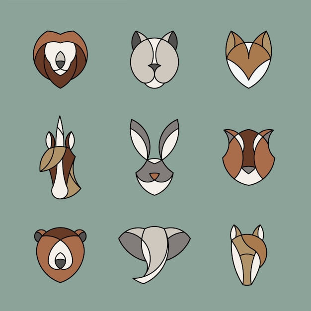 Free vector set of linear graphic of animal heads