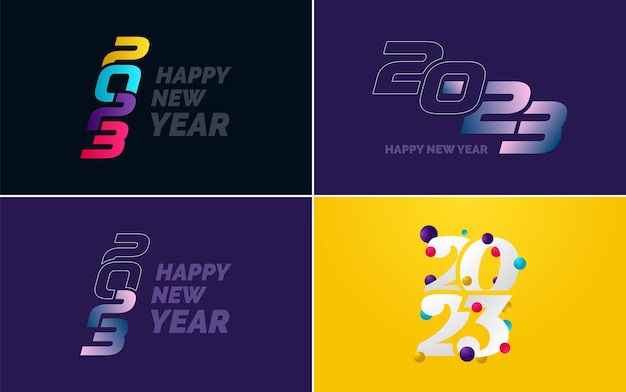 Free Vector set of logo design 2023 happy new year 2023 number design template christmas decor 2023