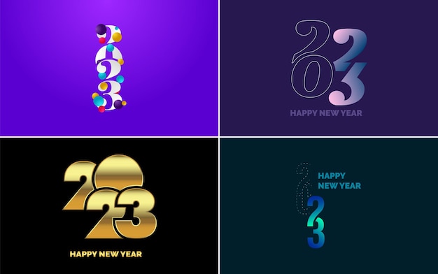 Free Vector set of logo design 2023 happy new year 2023 number design template christmas decor 2023