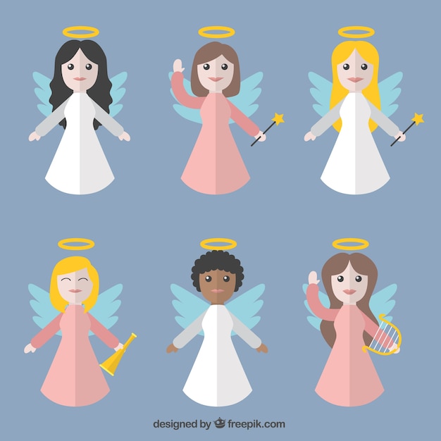 Set of lovely angels in flat design