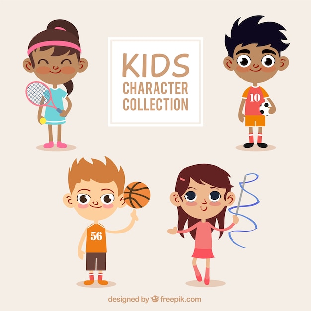 Set of lovely children with sporty elements 