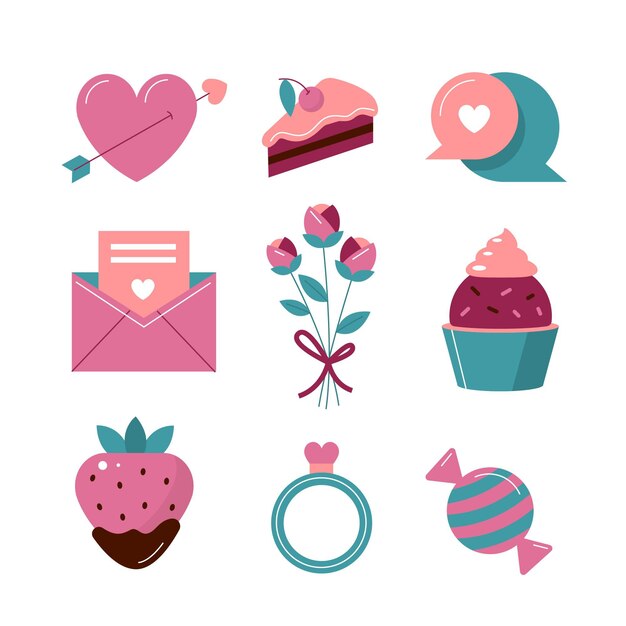 Set of lovely flat valentine's day elements