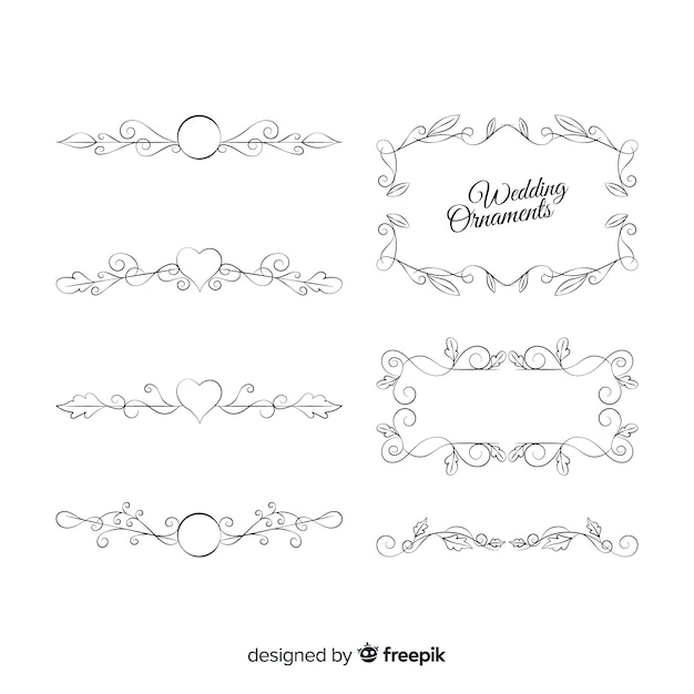 Set of lovely hand drawn wedding ornaments