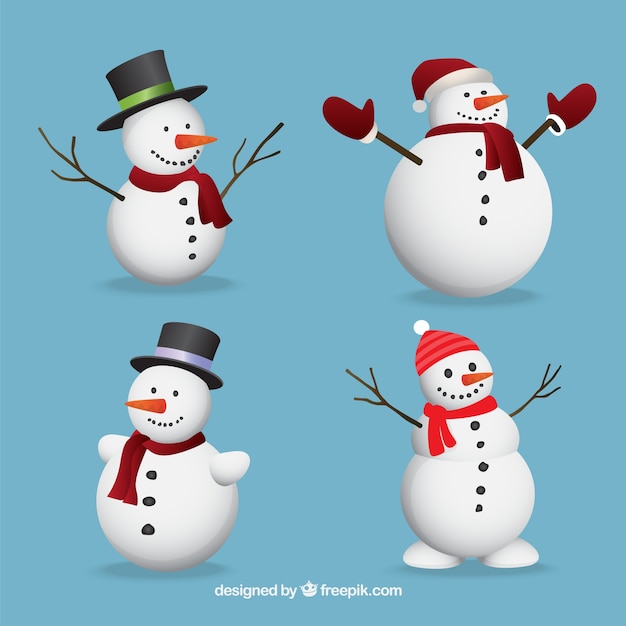 Free vector set of lovely snowmen