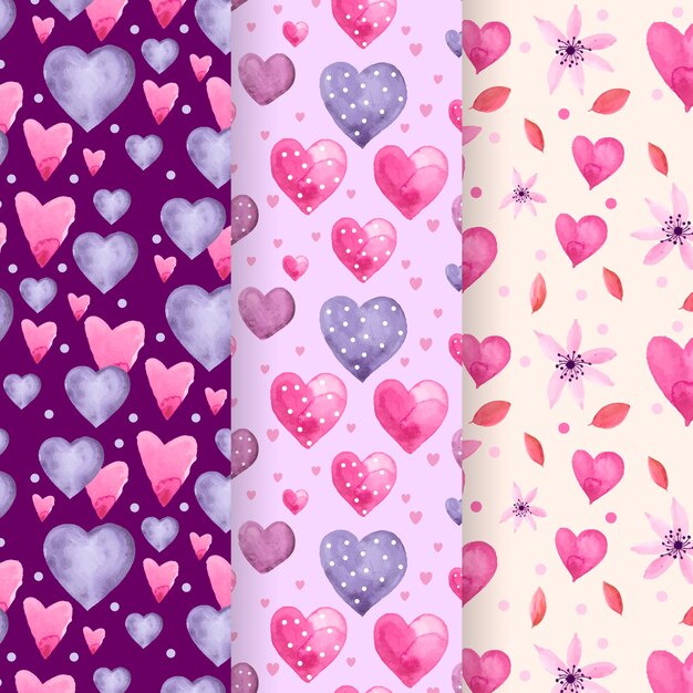 Set of lovely watercolor valentine's day pattern