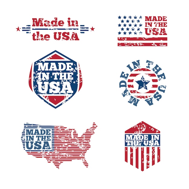 Free Vector set of made in the usa vintage labels in grunge style