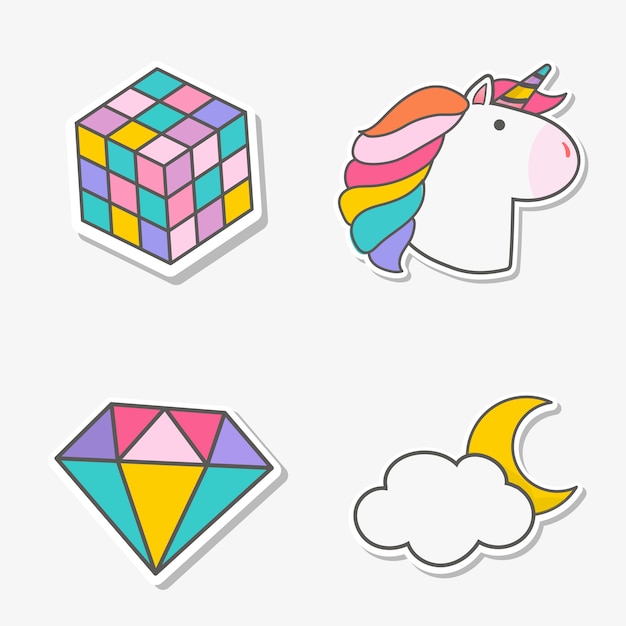 Set of magical unicorn stickers vector