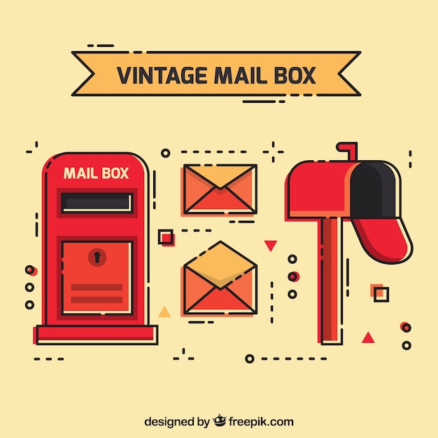 Free Vector set of mailboxes and envelopes in vintage style