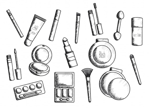 Free Vector set of make up accessories drawing