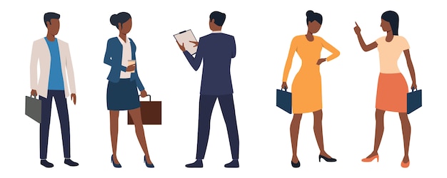 Free Vector set of male and female business executives with briefcases