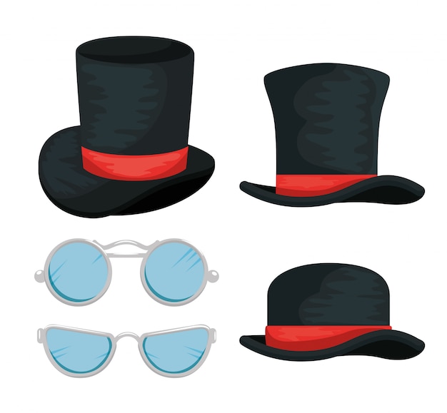 Free Vector set of male hats and glasses