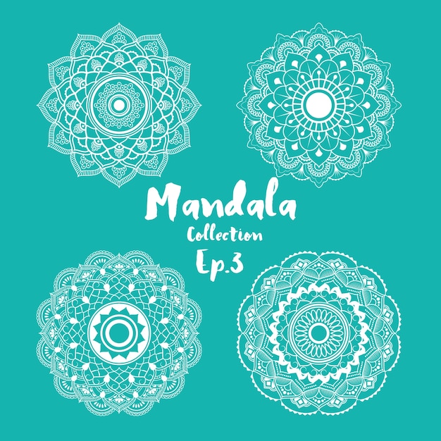 Set of mandala decorative and ornamental design for coloring page, greeting card, invitation, tattoo, yoga and spa symbol