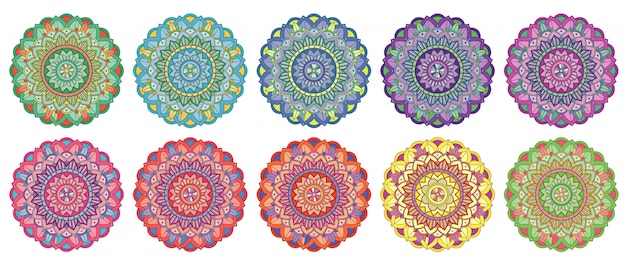 Set of mandala patterns in different colors