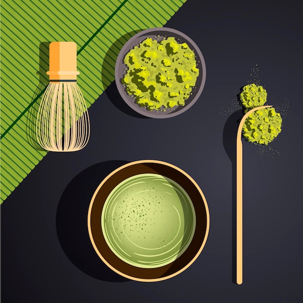 Free Vector set of matcha tea