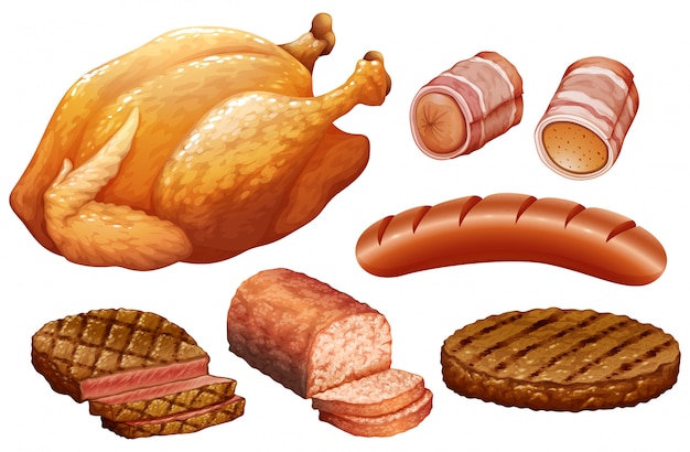 Set of meat on white background