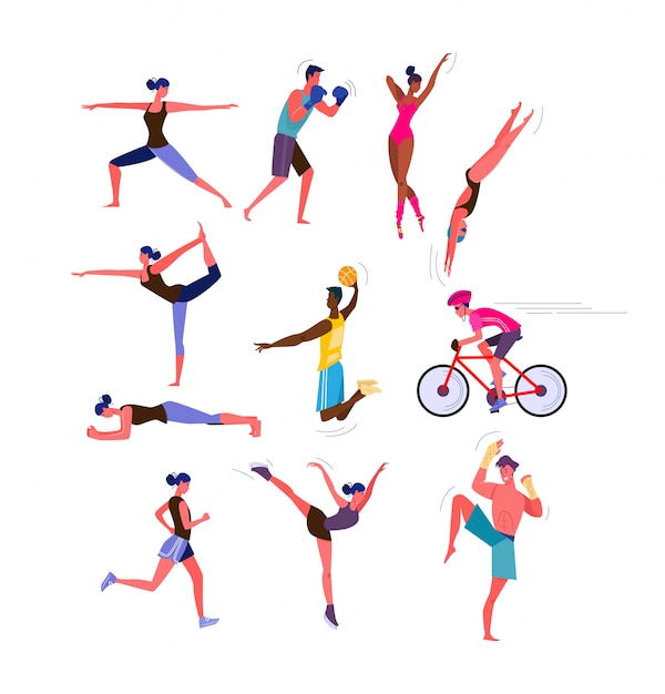 Free Vector set of men and women doing sports