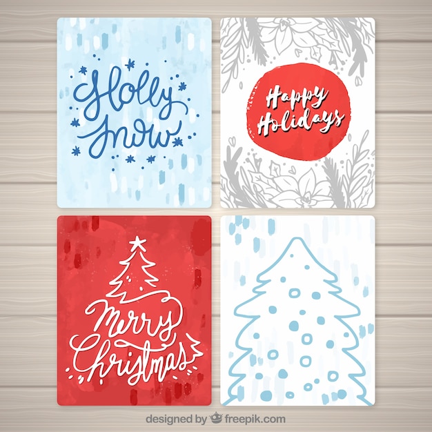 Free vector set of merry christmas cards with sketches