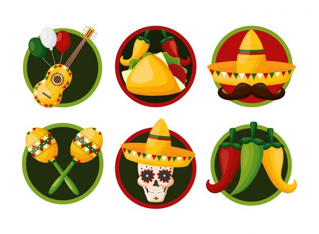 Set of mexican culture icons, Cinco de mayo, Mexico illustration