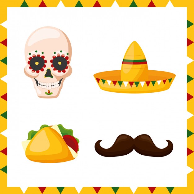 Set of Mexico culture icons, illustration