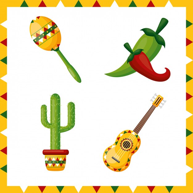 Set of Mexico culture icons, illustration