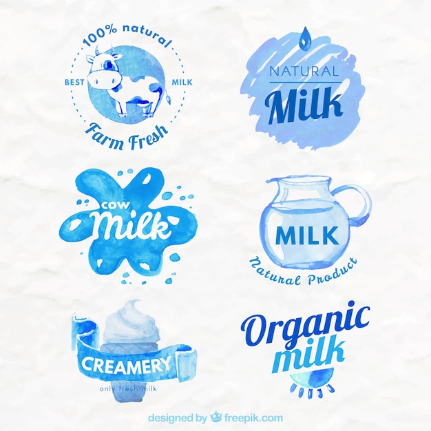 Free Vector set of milk product watercolor stickers