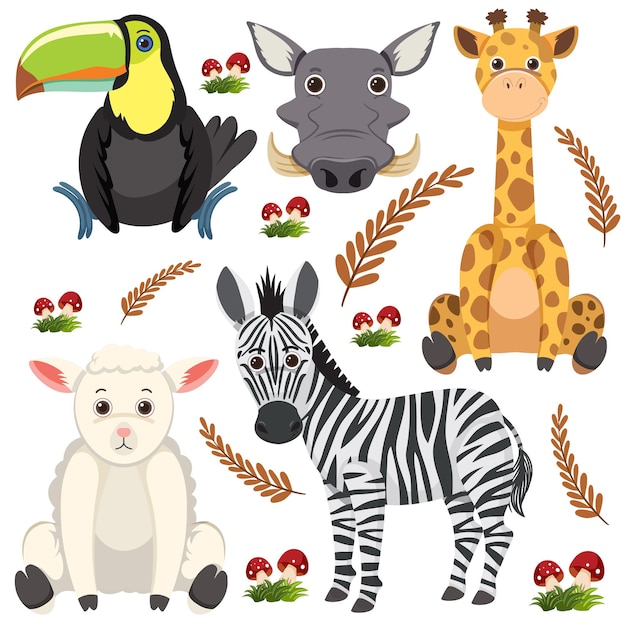 Free Vector set of mix animal character