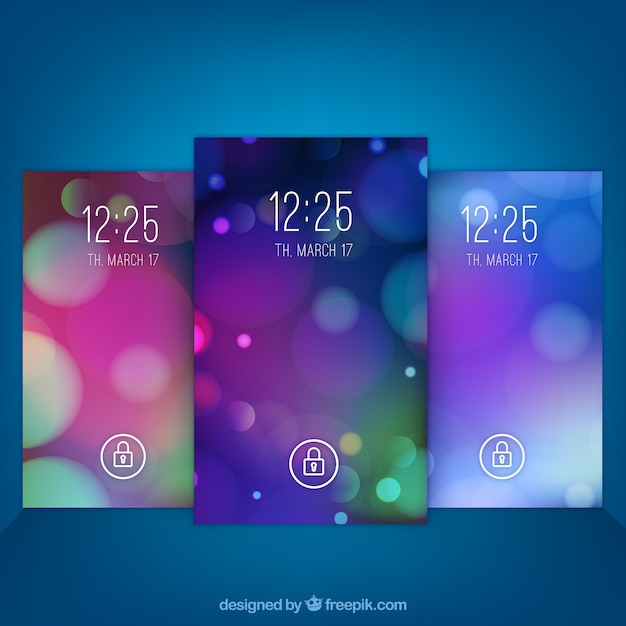 Free Vector set of mobile wallpapers with bokeh effect