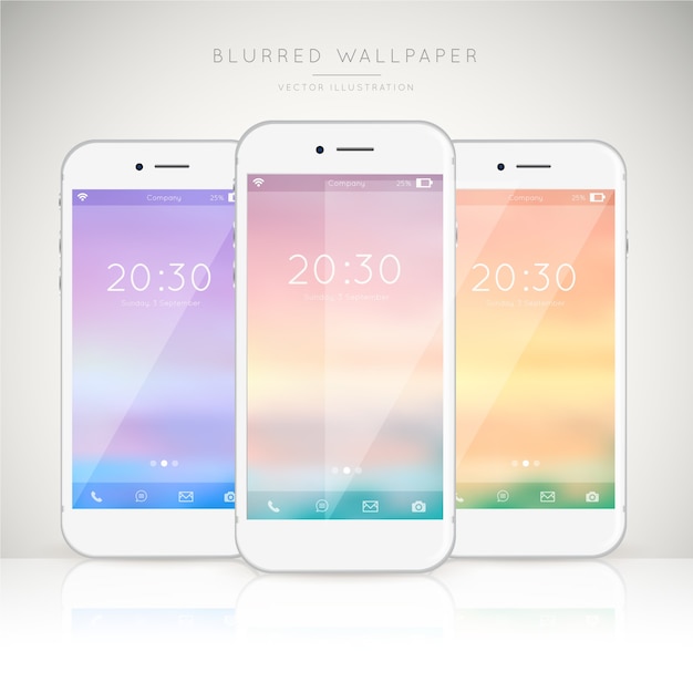 Free Vector set of mobiles with soft colored wallpapers