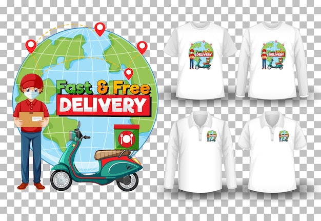 Set of mockup shirt with delivery theme