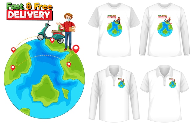 Set of mockup shirt with delivery theme