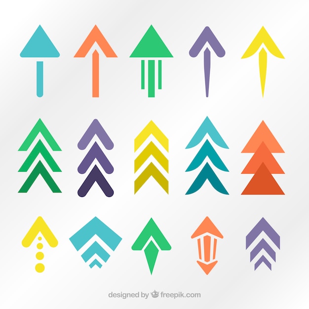 Set of modern colored arrows in flat design