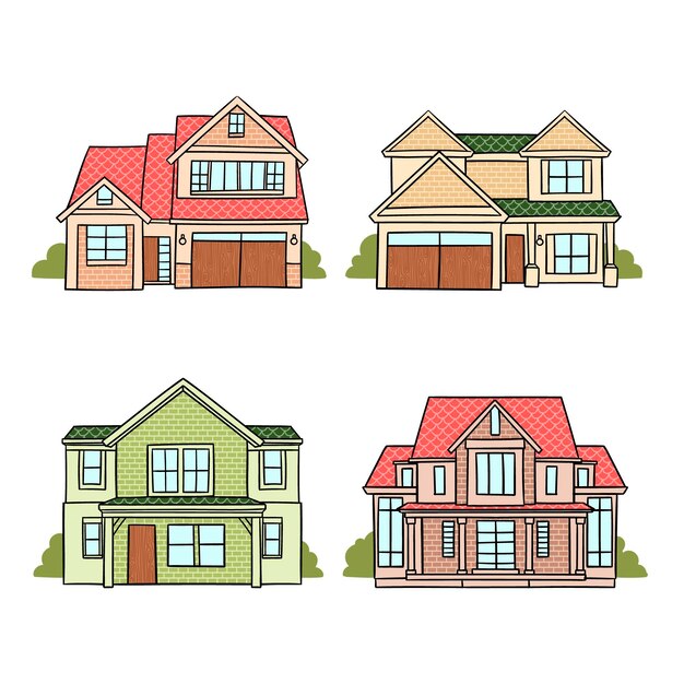 Set of modern different houses