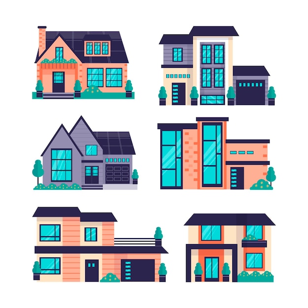 Set of modern houses illustrated