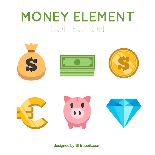 Set of money elements in flat design