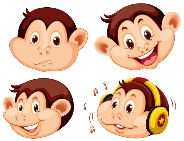 Free Vector set of monkey cartoon head