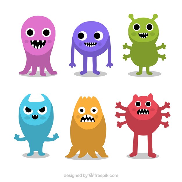 Set of monsters in different colors