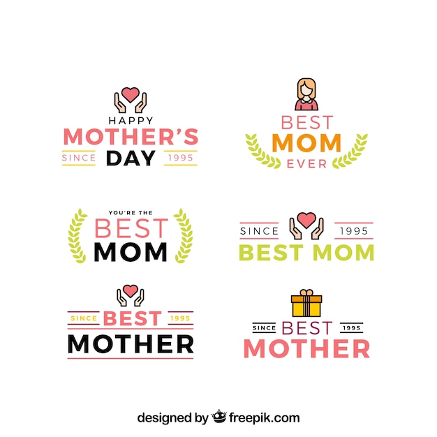 Free Vector set mother's day badges in flat style