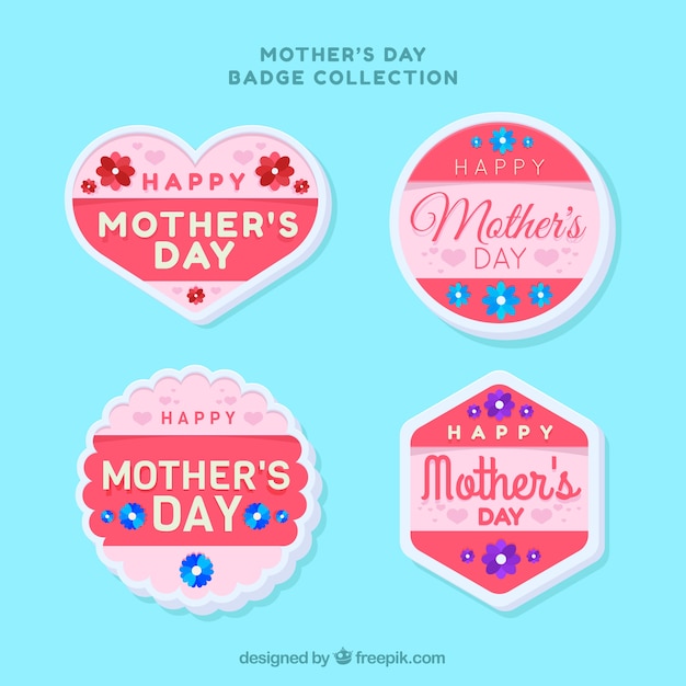 Set of mother's day badges in flat style