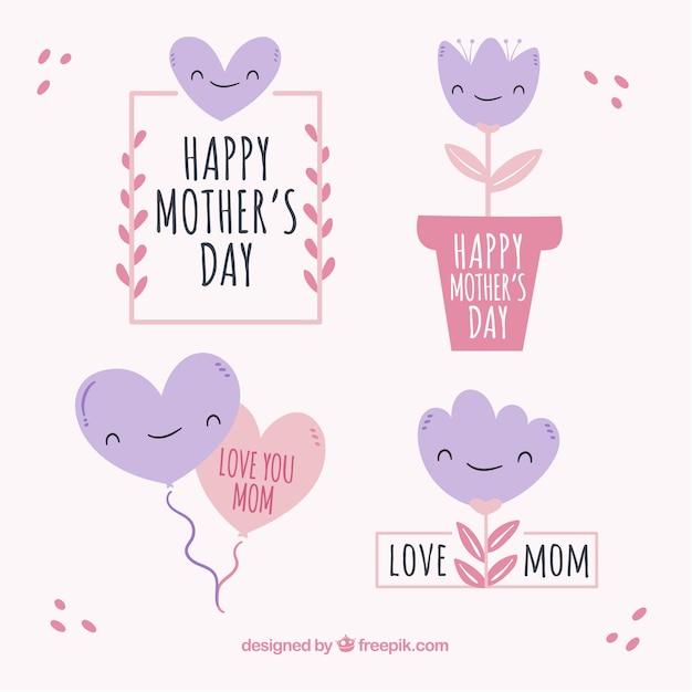 Set mother's day badges with cute ornaments