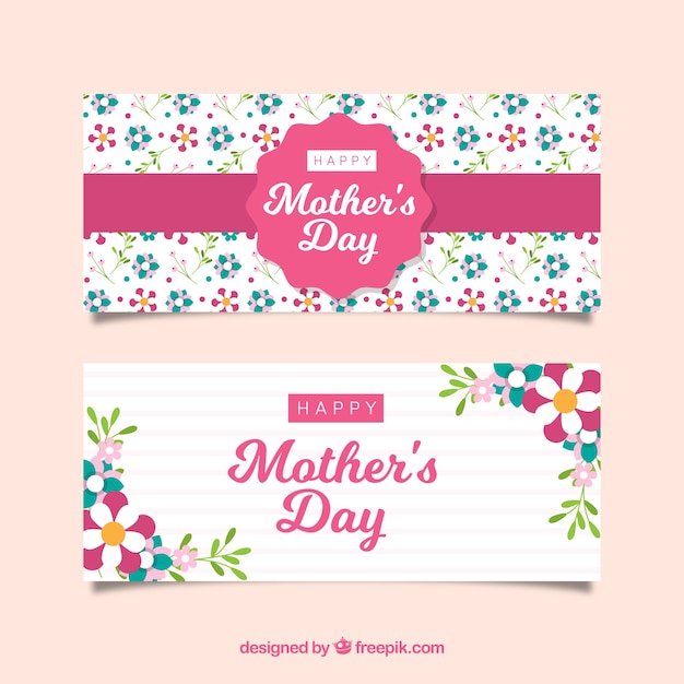 Set of mother's day banners with colorful flowers