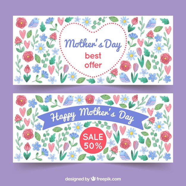 Set of mother's day banners with flowers