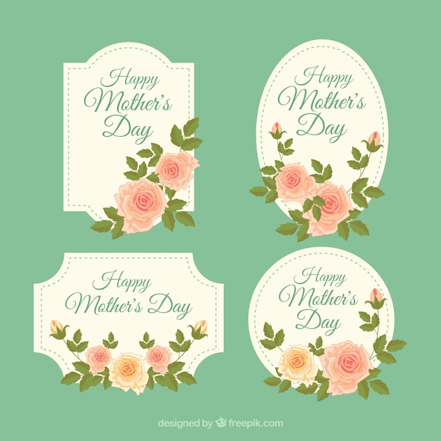 Set mother's day labels with vintage flowers