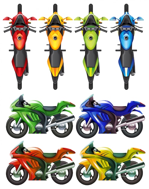 Free Vector set of motorcycle in many colors illustration