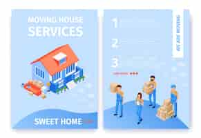 Free vector set moving house services sweet home flat cartoon.