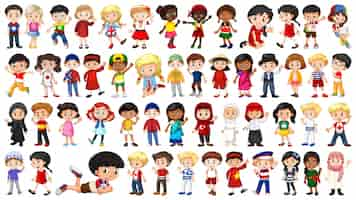 Free vector set of multicultural kids character