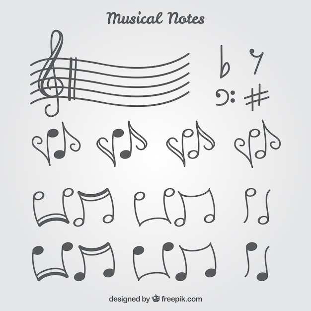 Free Vector set of musical notes and stave