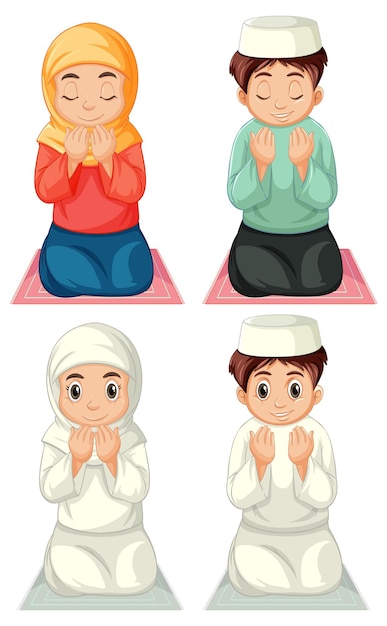 Free Vector set of muslim people cartoon character