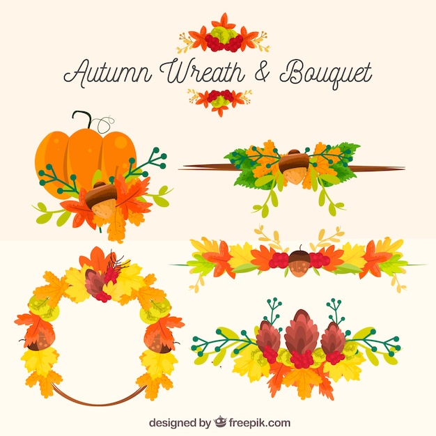 Free Vector set of natural autumn decorative elements