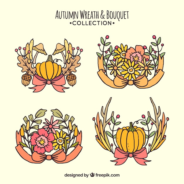 Free Vector set of natural hand drawn autumn wreath