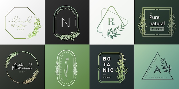 Free Vector set of natural and organic logo for branding, corporate identity.